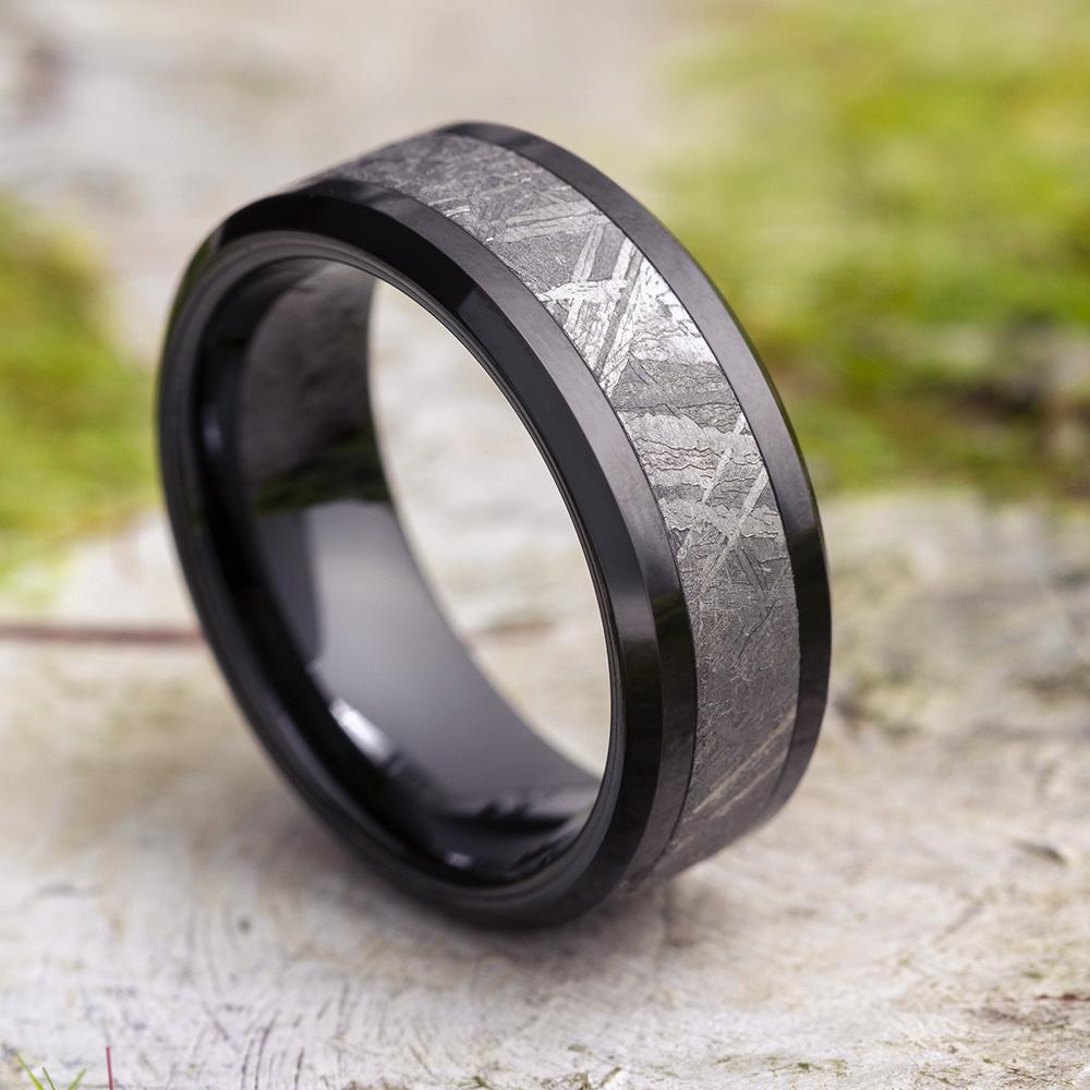 Black Ceramic & Meteorite Wedding Band - Jewelry by Johan | Rings for men, Black  ceramic ring, Space rings
