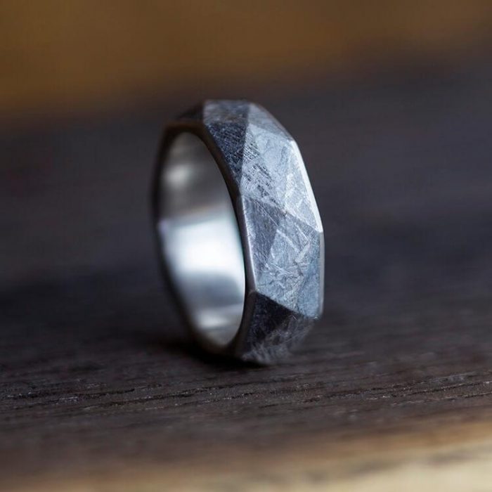 angular cut meteorite ring