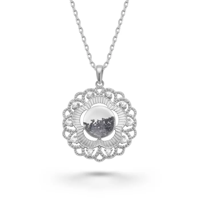 Authentic Moon meteorite blossom necklace with moissanite in sterling silver